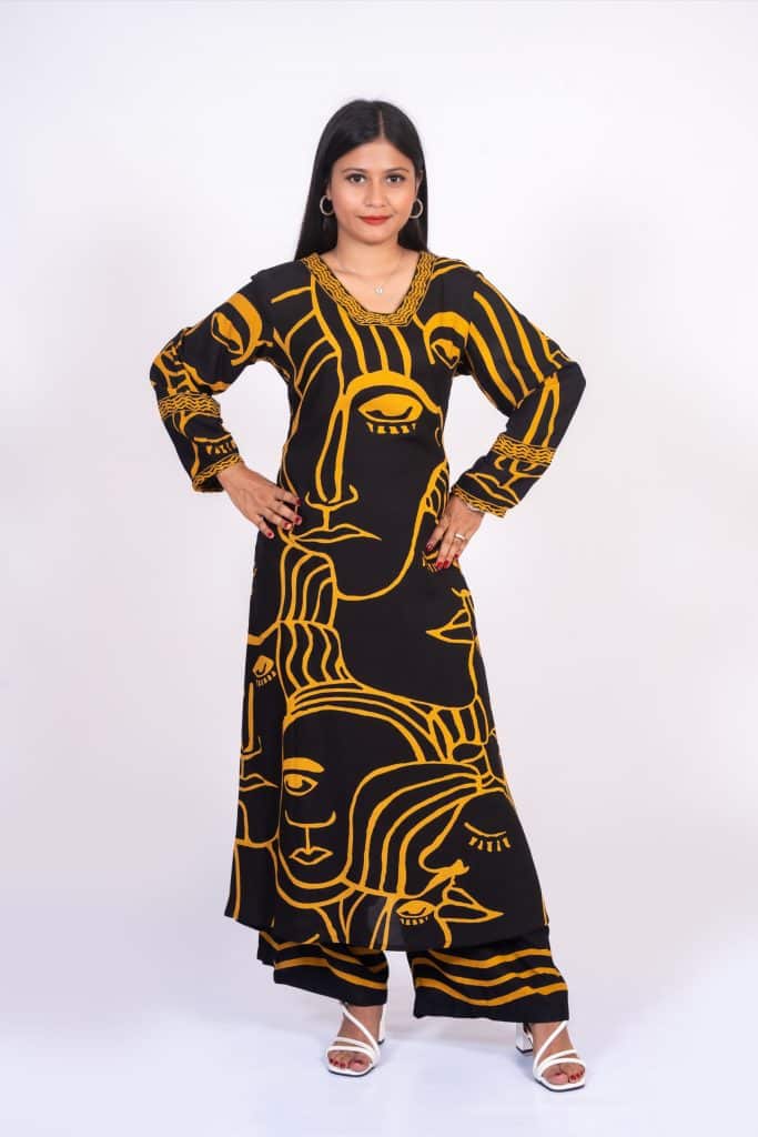 Abstract Face Print Cordset ladies dress